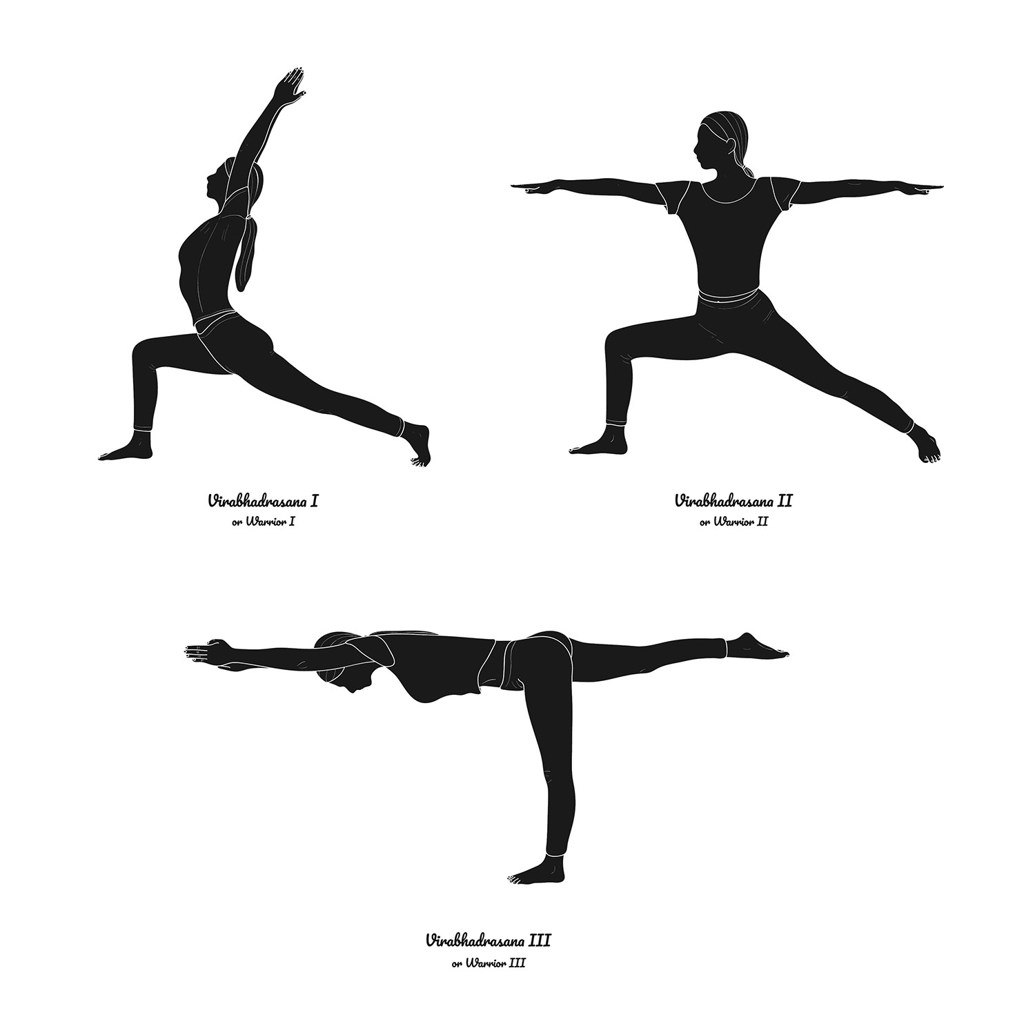 Warrior 1, 2, 3 Yoga Poses